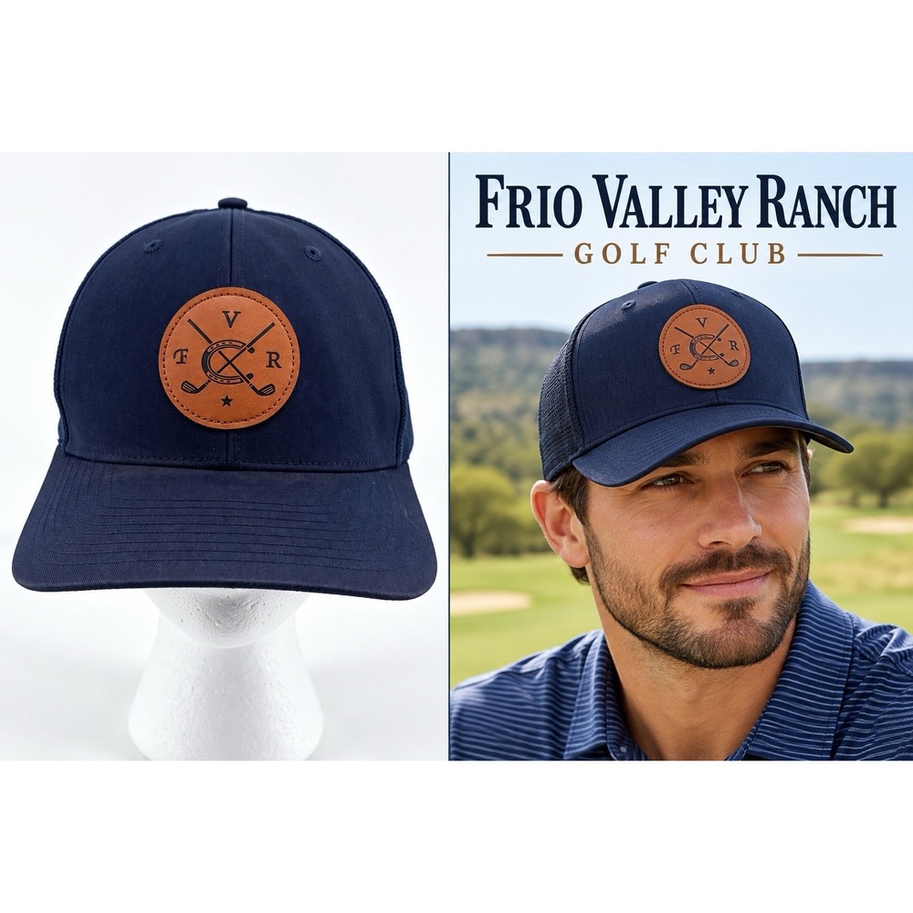 Frio Valley Ranch Golf Club Richardson 112 Navy Trucker Hat Leather Patch Cap